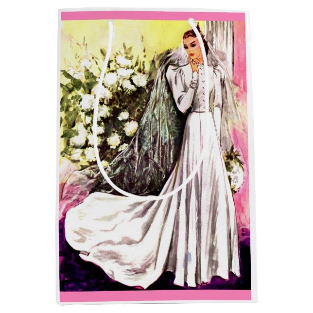 Sac Cadeau Moyen Imprimé de robe de mariée 1938 (Devant)