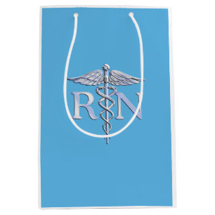 Sac Cadeau Moyen Infirmière inscrite RN Caduceus sur Pastel Blue