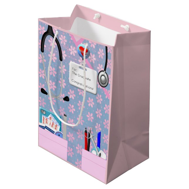 Sac Cadeau Moyen Infirmière rose (Devant Angle)