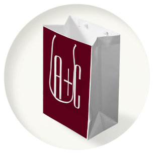 Sac Cadeau Moyen Initiales de couples simples Blanc et bordeaux