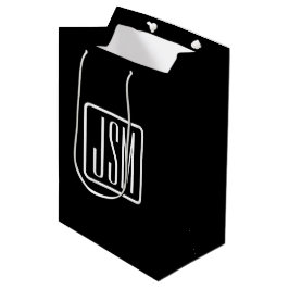 Sac Cadeau Moyen Initiales Monogrammées Modernes | Noir & Blanc