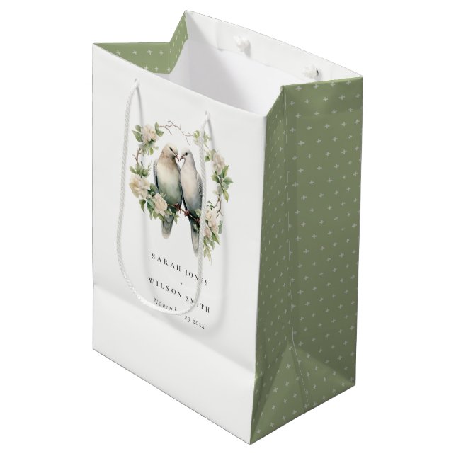 Sac Cadeau Moyen Inséparables romantiques mignons Mariage de couron (Devant Angle)