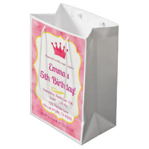 Sac Cadeau Moyen Invitation d'anniversaire de la Couronne rose za