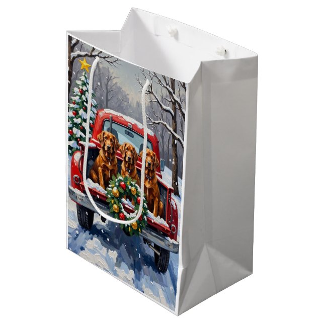 Sac Cadeau Moyen Irish Red Setter Christmas Red Truck Holiday (Devant Angle)