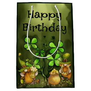 Sac Cadeau Moyen Irlandais Leprechaun Gnomes et Clovers Joyeux anni