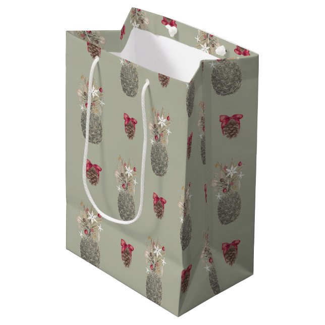 Sac Cadeau Moyen Island Pines, style hawaïen Noël (Devant Angle)