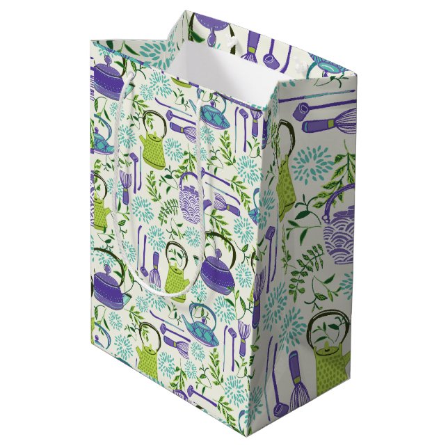 Sac Cadeau Moyen Japanese Green Teapot Design (Dos Angle)