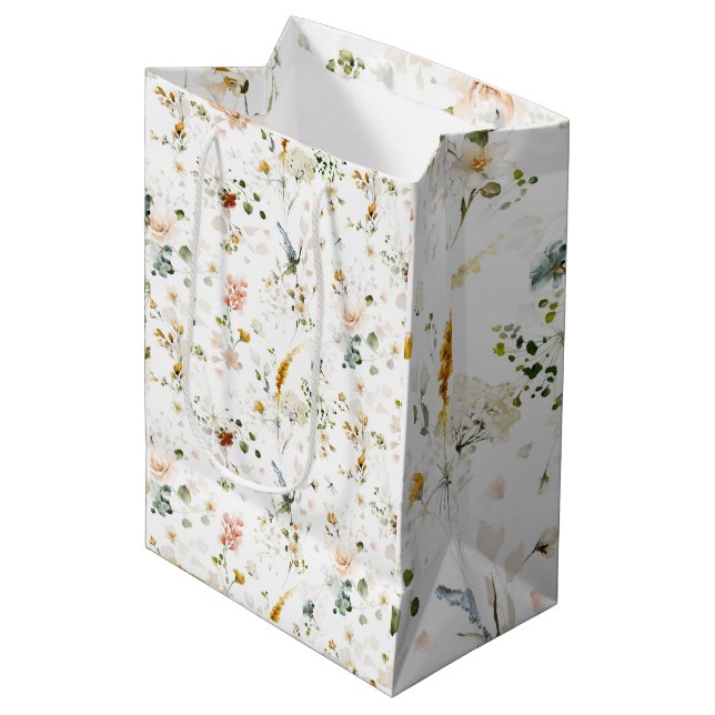 Sac Cadeau Moyen Jardin de fleurs sauvages à l'aquarelle élégant   (Devant Angle)