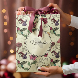 Sac Cadeau Moyen Jardin de printemps jaune enchanté Colibri floral