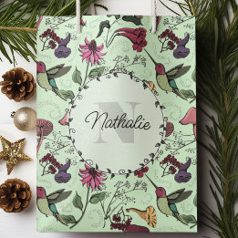 Sac Cadeau Moyen Jardin de printemps vert enchanté Colibri floral