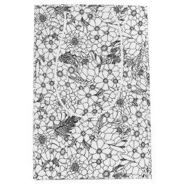 Sac Cadeau Moyen Jardin Fleur sauvage Protea Noir Et Blanc