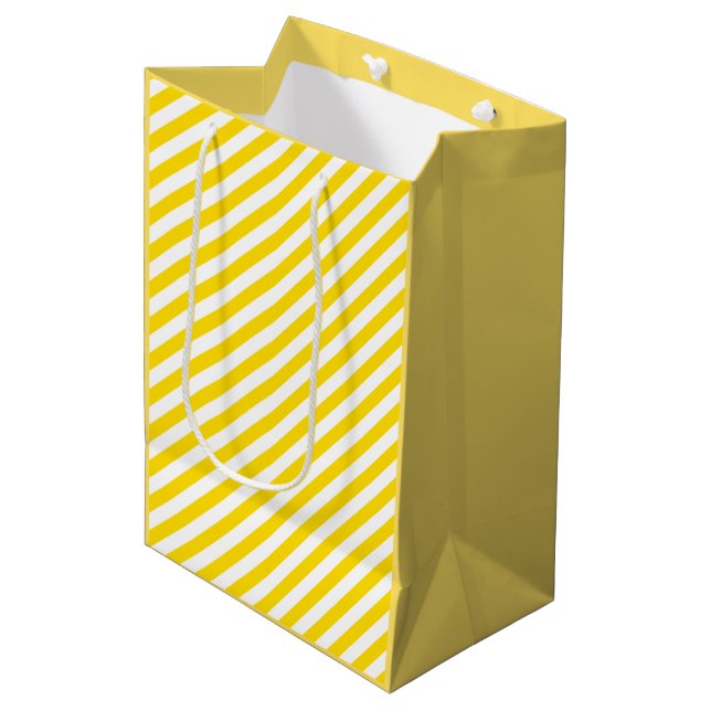 Sac Cadeau Moyen Jaune blanc rayé Modèle Élégant moderne (Devant Angle)