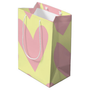 Sac Cadeau Moyen Jaune rose mignon Coeur simple Motif Y2K