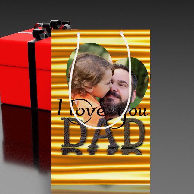 Sac Cadeau Moyen Je t'aime papa photo jaune vif (Créateur téléchargé)