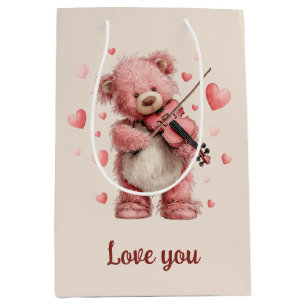 Sac Cadeau Moyen Je t'aime Teddy au violon