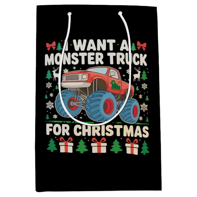 Sac Cadeau Moyen Je veux un camion monstre pour un pull moche de No (Devant)