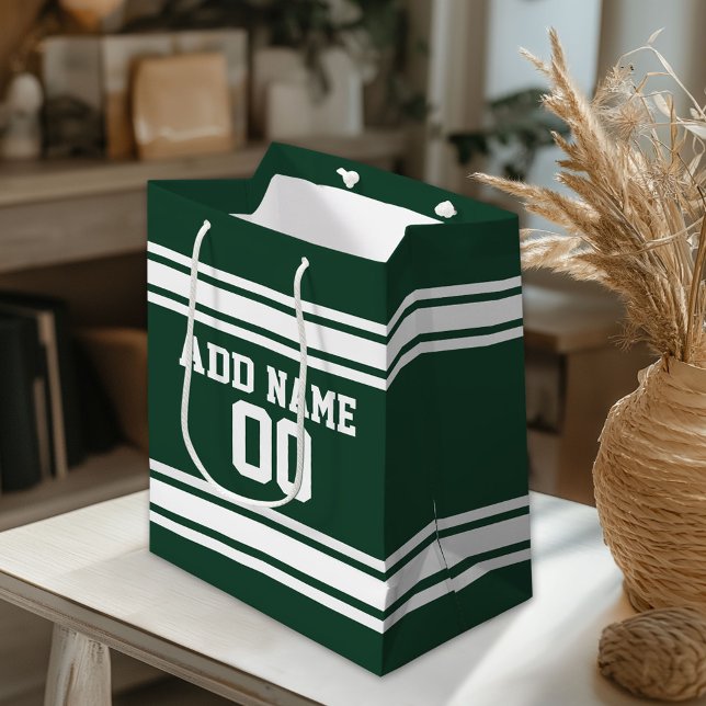 Sac Cadeau Moyen Jersey sportif à rayures vertes et blanches Person (Custom Gift Bag)