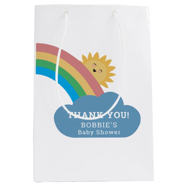 Sac Cadeau Moyen Joli Baby shower Sun & Rainbow Merci moderne (Devant)