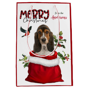 Sac Cadeau Moyen Joli Basset Hound Chien chiot Noël