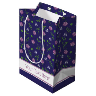 Sac Cadeau Moyen Joli bleu violet rose Roses Rosebud Floral Imprime