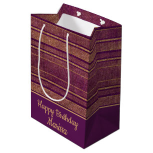 Sac Cadeau Moyen Joli Bourgogne Brûlé Orange Distressé Rayures