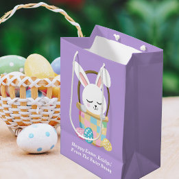 Sac Cadeau Moyen Joli Bunny Pâques Violet Personnalisable Enfants