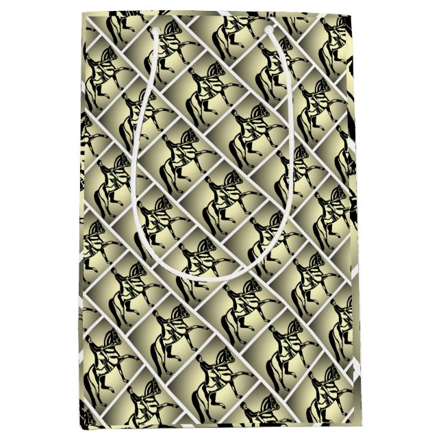 Sac Cadeau Moyen Joli cavalier de pression dorée (Devant)