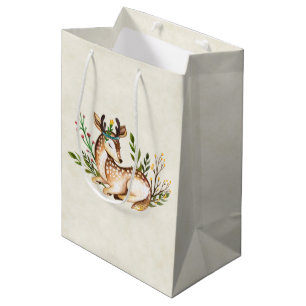 Sac Cadeau Moyen Joli Cerf Aquarellé Posé En Bas Boho