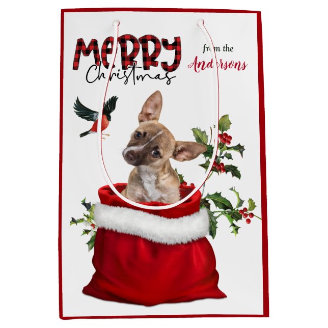 Sac Cadeau Moyen Joli Chihuahua Chiot Chien Chiot Brown Noël (Devant)