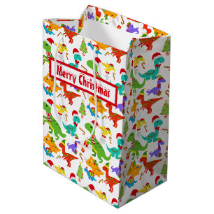 Sac Cadeau Moyen Joli Dinosaures de Noël