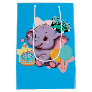 Sac Cadeau Moyen Joli éléphant bébé garçon d'anniversaire