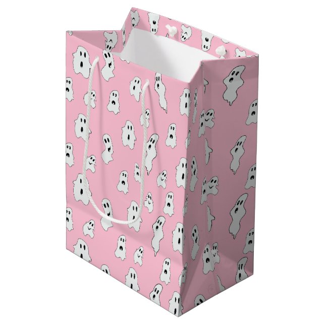 Sac Cadeau Moyen Joli Fantômes Blancs Rose (Devant Angle)