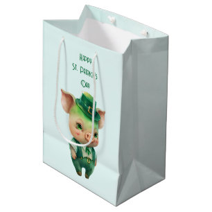 Sac Cadeau Moyen Joli Green St. Patrick's Day Pig