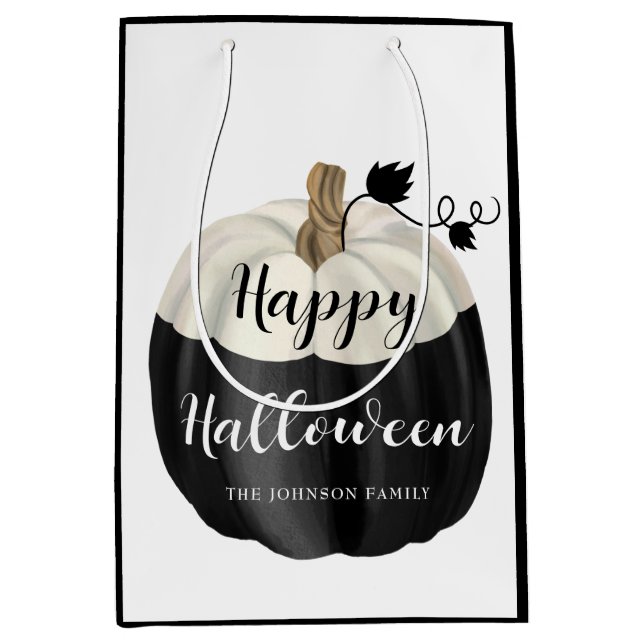 Sac Cadeau Moyen Joli Halloween Noir Et Blanc Citrouille (Devant)