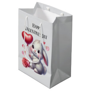 Sac Cadeau Moyen Joli lapin de la Saint-Valentin heureux