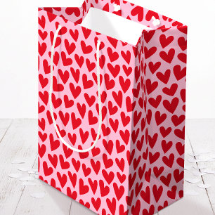 Sac Cadeau Moyen Joli motif de cœur d'amour rose rouge Saint-Valent