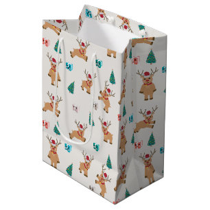 Sac Cadeau Moyen Joli Motif de rennes de Noël