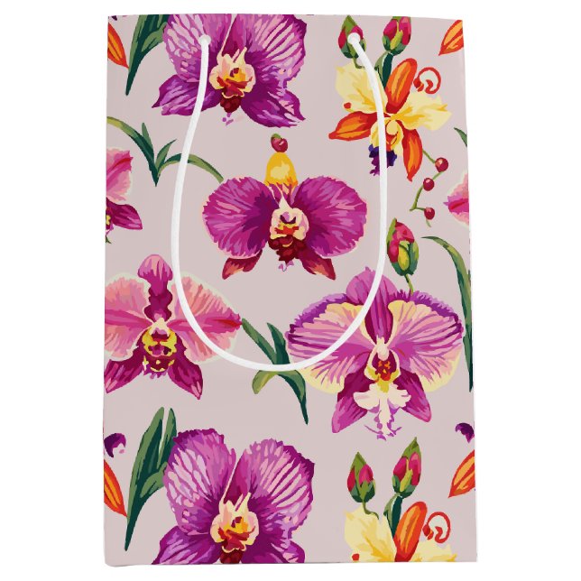 Sac Cadeau Moyen Joli Motif violet orchidée (Devant)