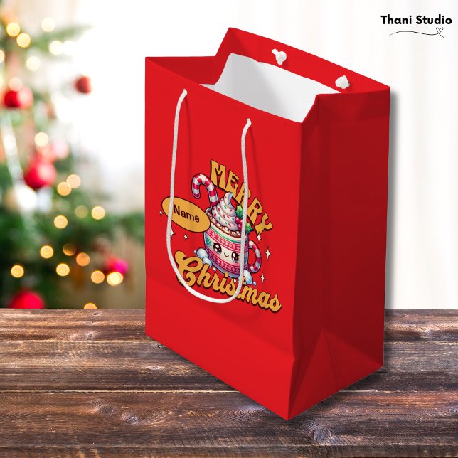 Sac Cadeau Moyen Joli Noël Hot Chocolate Famille (Créateur téléchargé)