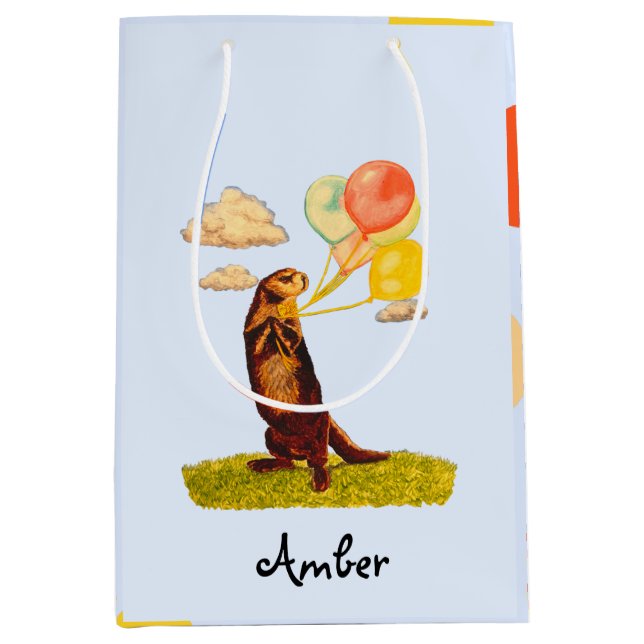 Sac Cadeau Moyen Joli Otter avec ballons Illustré Cadeau moyen (Devant)