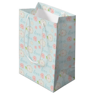 Sac Cadeau Moyen Joli Pastel Amour et Fleurs Motif