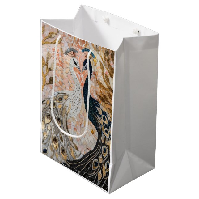 Sac Cadeau Moyen Joli Peacock Pink Gold Glam (Devant Angle)