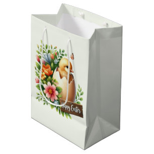 Sac Cadeau Moyen Joli poussin de Pâques heureux 