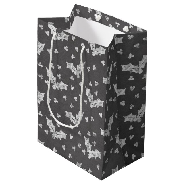 Sac Cadeau Moyen Joli tableau noir & blanc Holly Noël (Devant Angle)