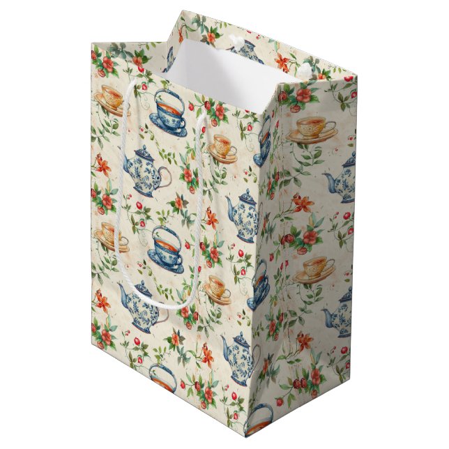 Sac Cadeau Moyen Jolie fête des amateurs de thé carrelée (Devant Angle)