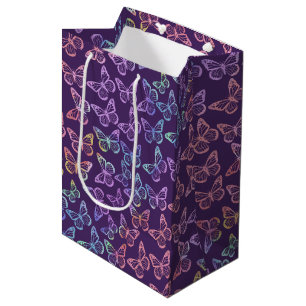 Sac Cadeau Moyen Jolie fille papillon violet Motif Iridescente