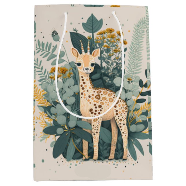 Sac Cadeau Moyen Jolie girafe fleurie (Devant)