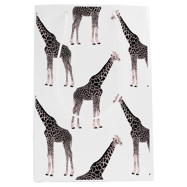 Sac Cadeau Moyen Jolie Giraffe noire blanche rose (Devant)