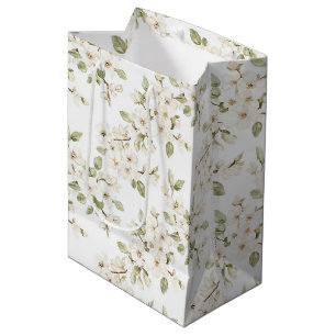 Sac Cadeau Moyen Jolie Mariage Arbre Fleurissant Crème
