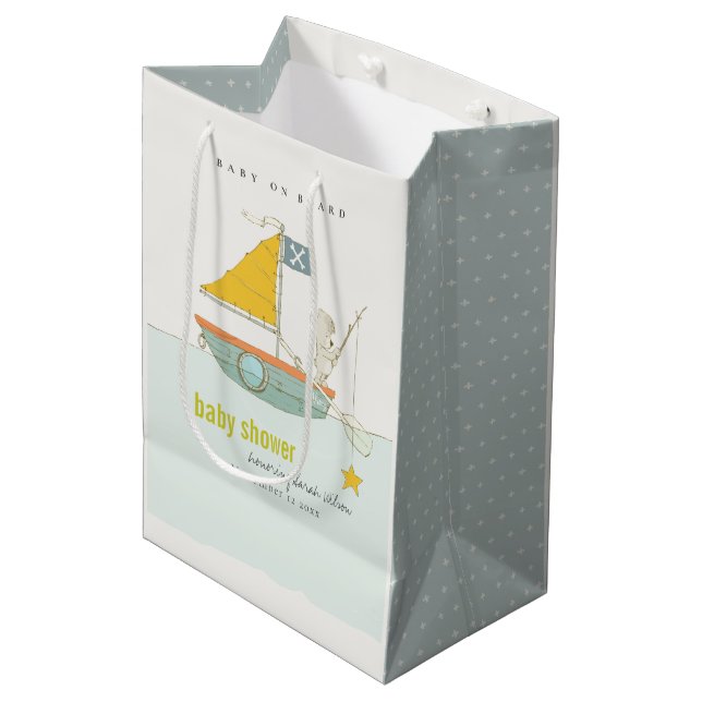 Sac Cadeau Moyen Jolie pêche Teddy Bear Star Baby shower de voilier (Devant Angle)